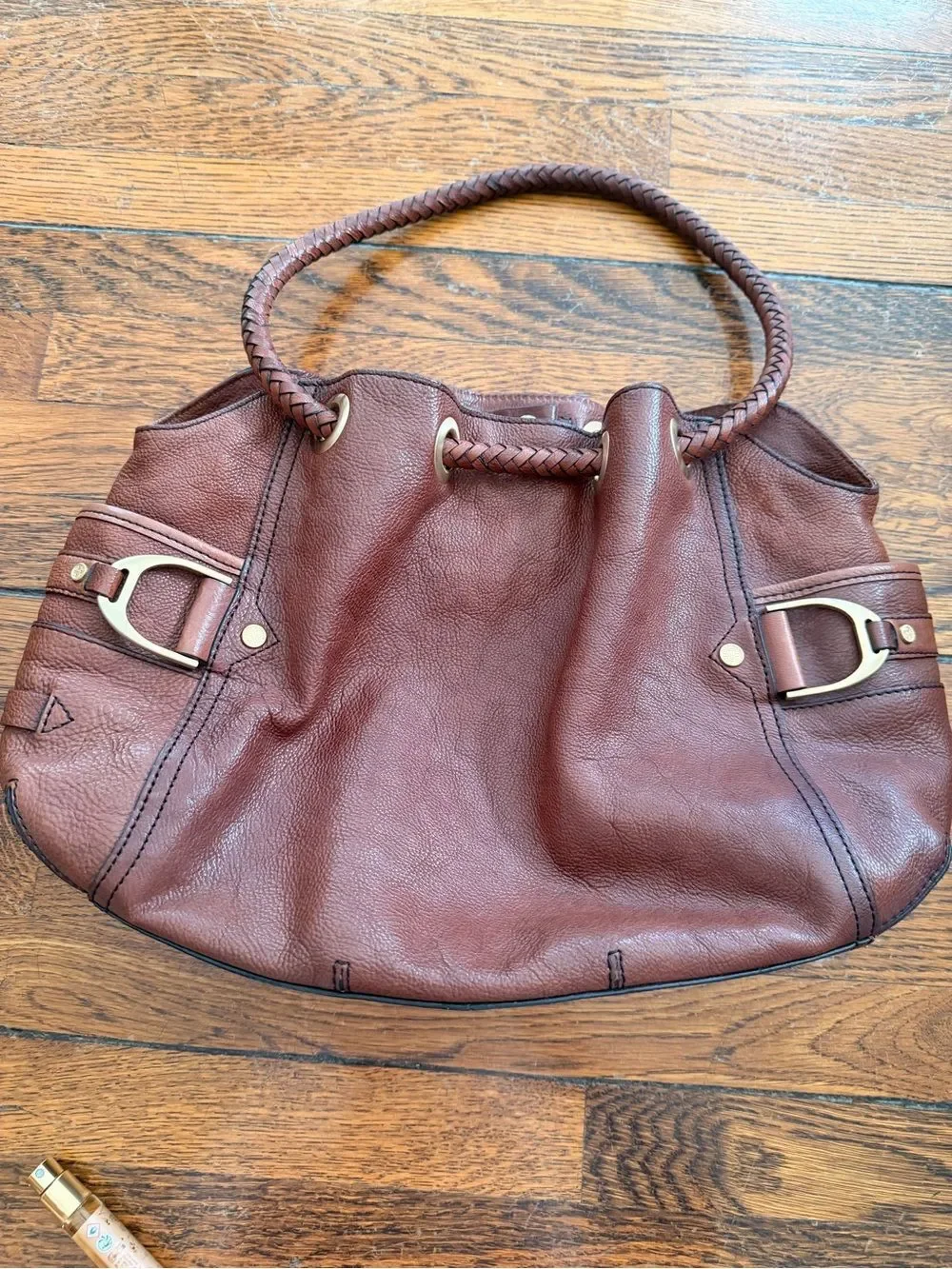 Cole Haan Brown Leather Shoulder Bag with Gold Accents